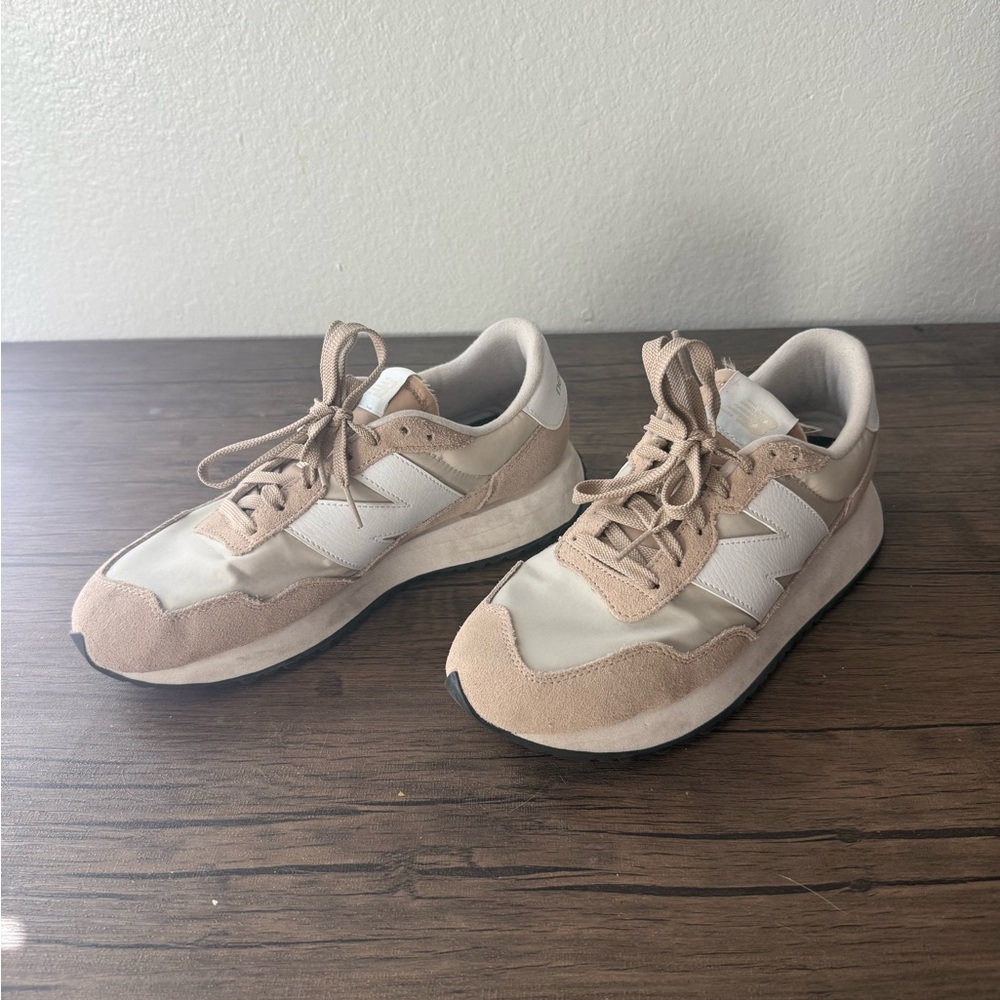 New Balance Beige and White Athletic Shoes